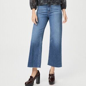 PAIGE wide leg ankle length jean -Anessa Raw Hem - Painterly Distressed, Size 28